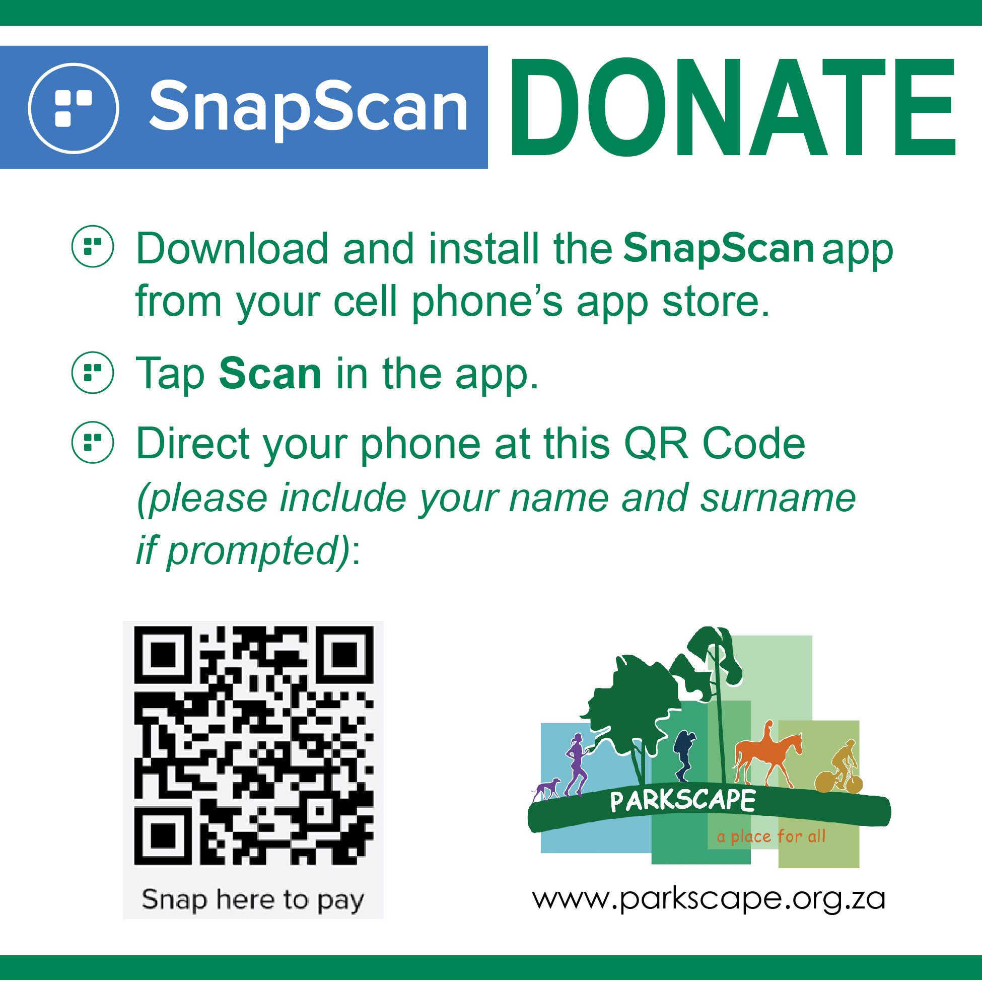 Parkscape Donations | SnapScan